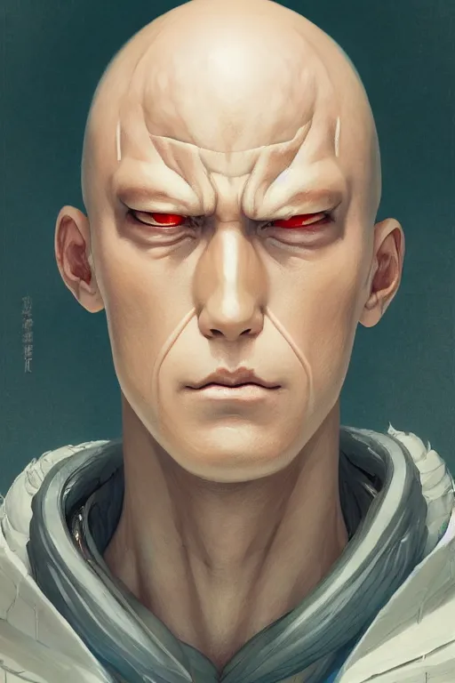 Image similar to a portrait of saitama illustrated by miyazaki by karol bak, james jean, tom bagshaw, rococo, sharp focus, trending on artstation, cinematic lighting, hyper realism, octane render, 8 k, hyper detailed, vivid, ultra detailed, highly detailed