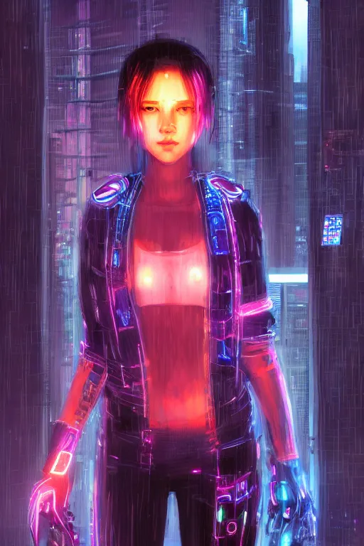 Image similar to portrait futuristic hi-energy cyberpunk young Guardian female, in futuristic heavily raindrop tokyo rooftop cyberpunk night, ssci-fi, fantasy, intricate, very very beautiful, elegant, neon light, highly detailed, digital painting, concept art, human anatomy, soft light, hdri, smooth, sharp focus, illustration, art by tian zi and craig mullins and WLOP and alphonse mucha