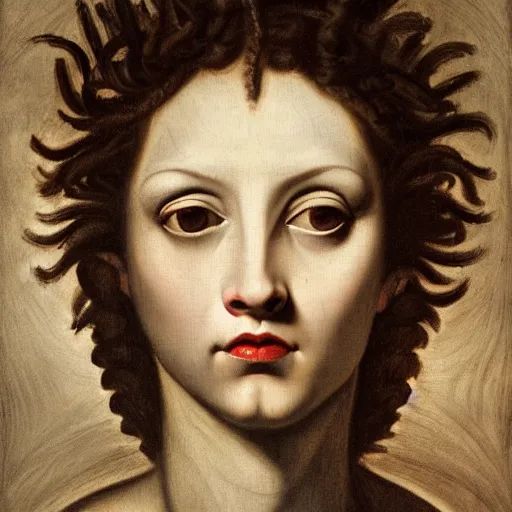 Image similar to Medusa by Caravaggio with face of Marjorie Taylor Greene