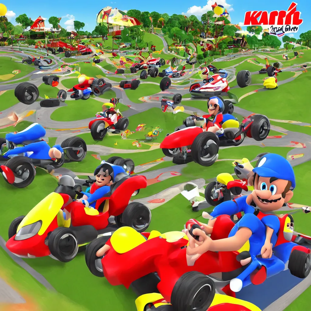 Prompt: kart racing game by nintendo crazy racetrack