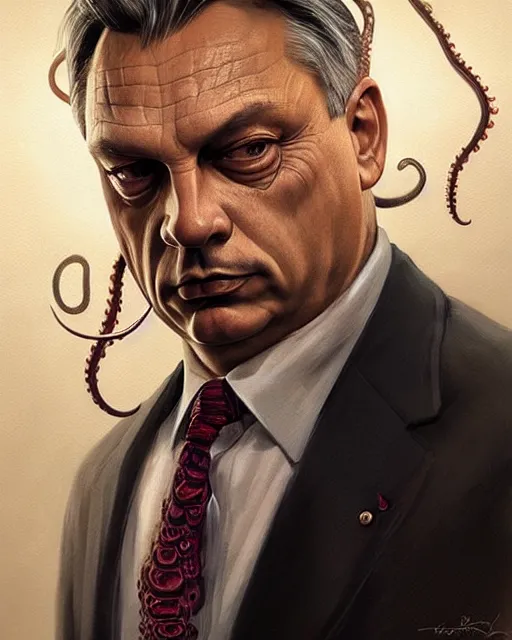 Image similar to portrait of viktor orban with lovecraftian tentacles, elegant, real life skin, intricate artwork, high detailed, artstation, concept art, smooth, sharp focus, art by artgerm and greg rutkowski @ ruprechy