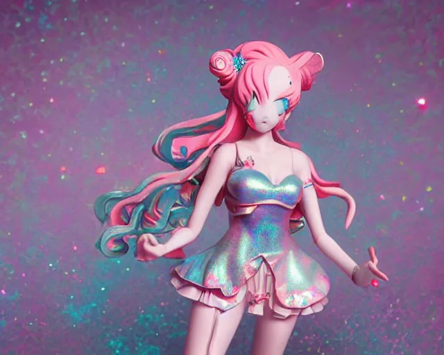 Image similar to James Jean isolated magical girl vinyl figure, figure photography, holographic undertones, glitter accents on figure, anime stylized, high detail, ethereal lighting - H 640