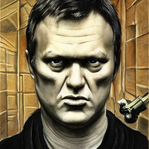 Image similar to Portrait by H.R.Giger of Alexei Navalny degraded abomination, photo-realistic, 2K, highly detailed