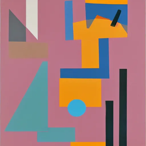 Image similar to A abstract painting in the style of Sophie Taeuber-Arp and Gary Hume and Tatsuro Kiuchi, 1970s Scandinavian naturalistic minimalism style, flat colour-block style, geometric abstraction, modern pastel colours