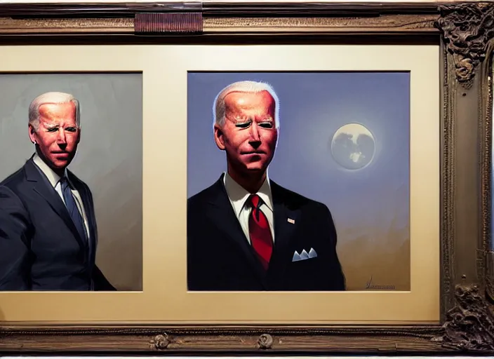 Prompt: portrait of photorealistic joe biden, shadow cast over face, beautiful park landscape lit by blood moon, rule of thirds, painting by sargent and leyendecker, fantasy, medium shot, intricate, matte painting, crimson gradient, dynamic lighting, by greg rutkowski and greg tocchini and james gilleard and joe fenton and greg manchess