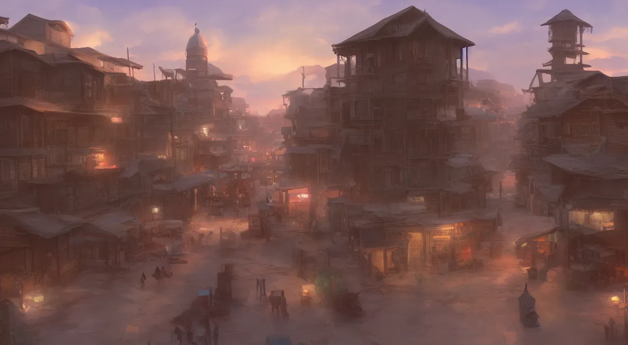 Image similar to a digital painting of an old western town, concept art by Makoto Shinkai, cg society contest winner, photorealism, 2d game art, concept art, matte painting