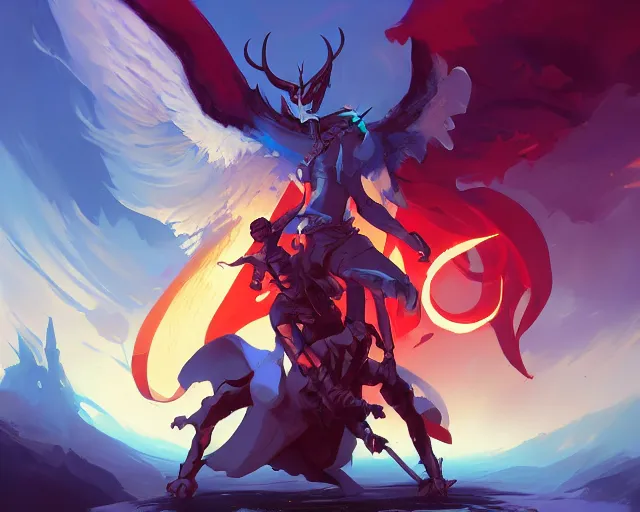 Image similar to devil versus angel, fantasy art video game icon, 2 d game art cover, official fanart behance hd artstation by jesper ejsing, by rhads, makoto shinkai and lois van baarle, ilya kuvshinov, rossdraws