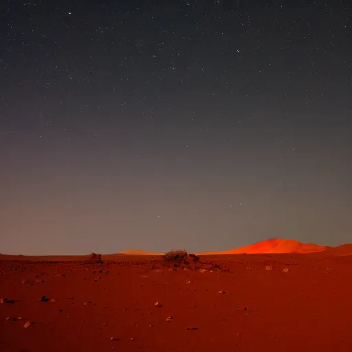 Image similar to night on mars, red dust, snakes, dim distant light, towers