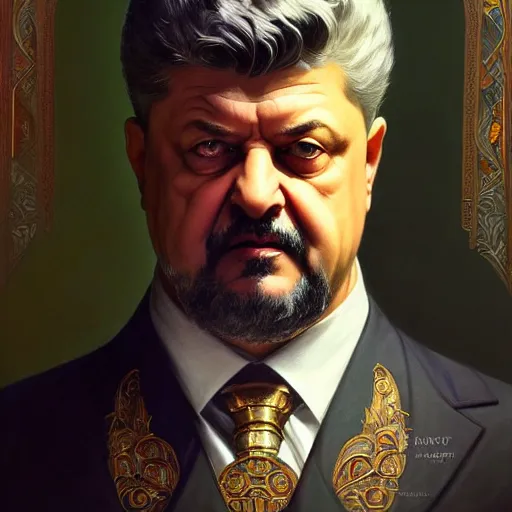 Image similar to symmetry!! intense portrait of petro poroshenko, saint, intricate, elegant, highly detailed, my rendition, digital painting, artstation, concept art, smooth, sharp focus, illustration, art by artgerm and greg rutkowski and alphonse mucha