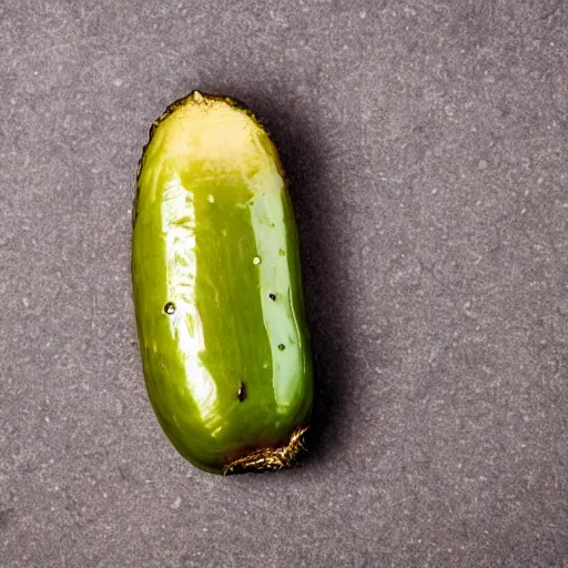 Prompt: portrait photograph of a pickle with a smile