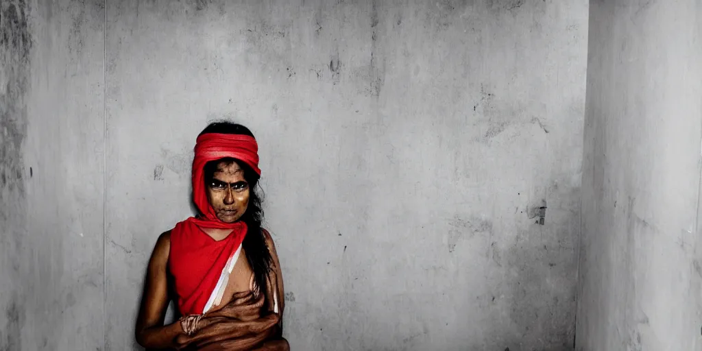 Prompt: sri lankan woman in the bathroom, wearing a towel, film still, thriller movie style