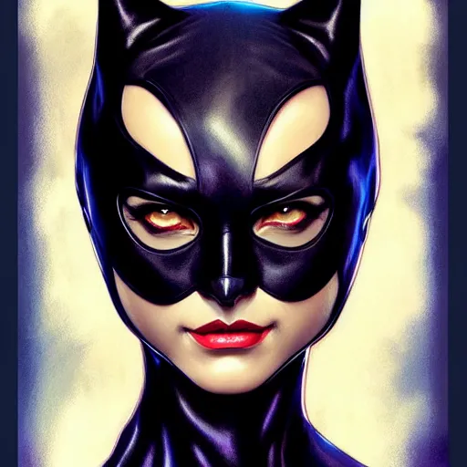 Image similar to symmetry!! catwoman, intricate, elegant, highly detailed, my rendition, digital painting, artstation, concept art, smooth, sharp focus, illustration, art by artgerm and greg rutkowski and alphonse mucha