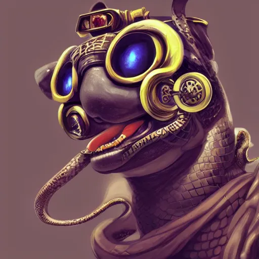 Prompt: a profile picture of a snake with steampunk googles, by ROSS tran, 4k