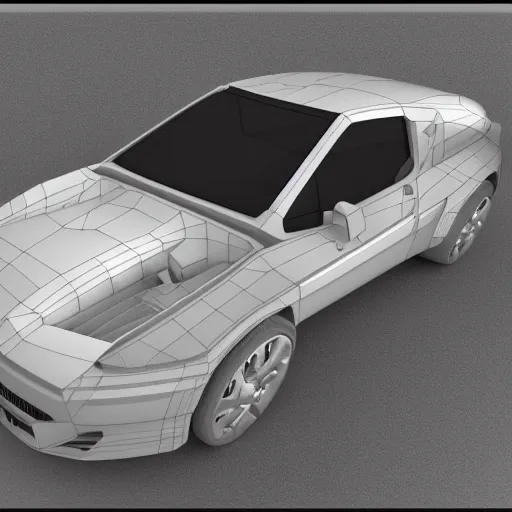 Prompt: detailed 3D mesh of a car in blender model space