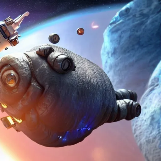 Image similar to seth rogen riding a tardigrade in space, 8 k, highly detailed, unreal engine render