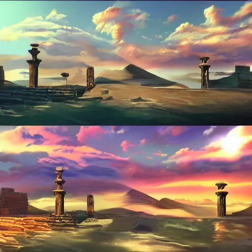 Image similar to Establishing shot of the Gate of Three Skies, digital art, Establishing shot of the Gate of Three Skies, trending on ArtStation, Establishing shot of the Gate of Three Skies, by Charles Sheeler and ArtGerm, photorealism, style of aetherpunk, Establishing shot of the Gate of Three Skies, arborescent architecture ♦️♦️♦️