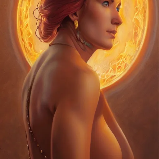 Image similar to an portrait of a female fire goddess, detailed, centered, digital painting, artstation, concept art, donato giancola, Joseph Christian Leyendecker, WLOP, Boris Vallejo, Breathtaking, 8k resolution, extremely detailed, beautiful, establishing shot, artistic, hyperrealistic, beautiful face, octane render