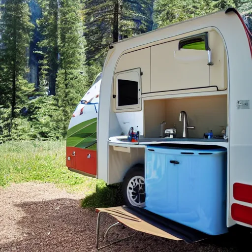 Prompt: camper with three water closet toilette