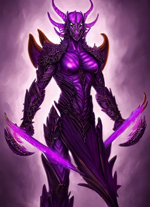 Image similar to muscular and tall purple ghostly fire humanoid dragon!!!! draconian!! intricate ornate iridescent heavy armor!! character concept art, sharp focus, octane render! unreal engine 5! highly rendered!! trending on artstation!! detailed linework!! illustration by artgerm, wlop, and chie yoshii