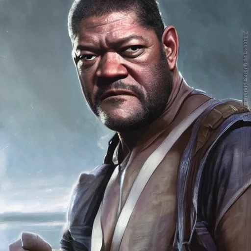 Image similar to a beautiful matte painting of laurence fishburne in an action movie, by steve argyle and mark arian