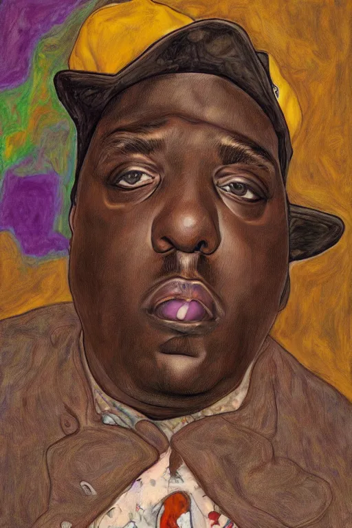 Prompt: a realistic portrait of biggie small in style of egon schiele, masterpiece, hyperdetailed, complex, intricate, 4 k, trending on artstation