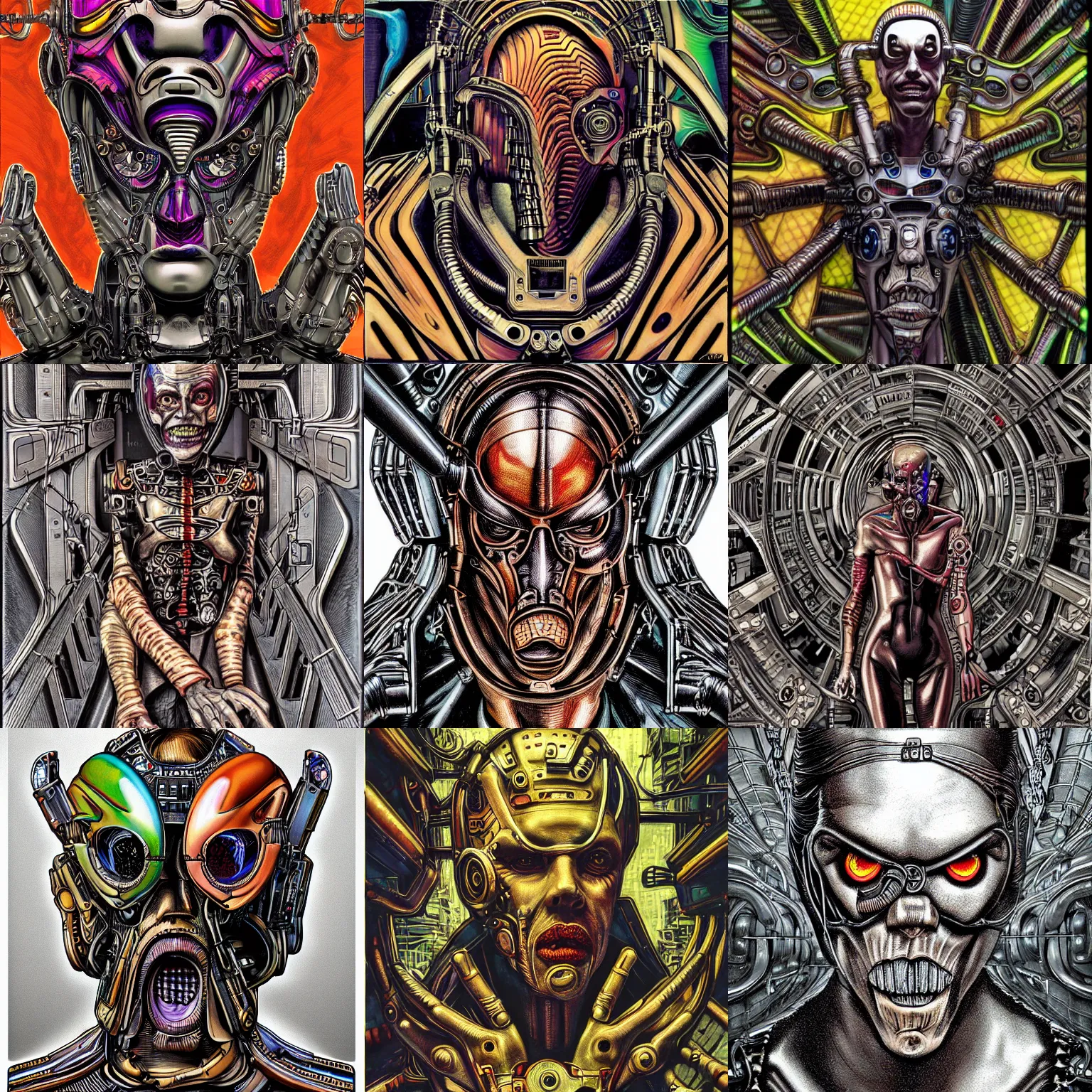 Prompt: steve buscemi superhero cyborg steampunk cyberpunk reimagined by giger and escher, psychedelic color scheme, rack focus
