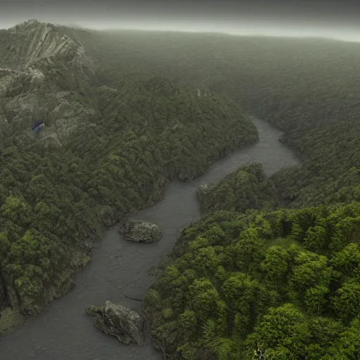 Prompt: mountain landsape, valley, aterfall, rivers, atmosphere hyperrealistic ultrasharp highly detailed unreal engine octanerender photorealistic majestic perspective, by moebius, by miyazaki