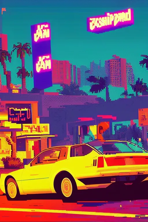 Prompt: life in the caspian hood. pixel art, gta vice city art style. pop art, no duplicate image, glowing lights, ultra details, digital painting, artstation, concept art, smooth, sharp focus, illustration, intecrate details, art by richard hamilton and mimmo rottela, pixels art by kirokaze and paul robertson