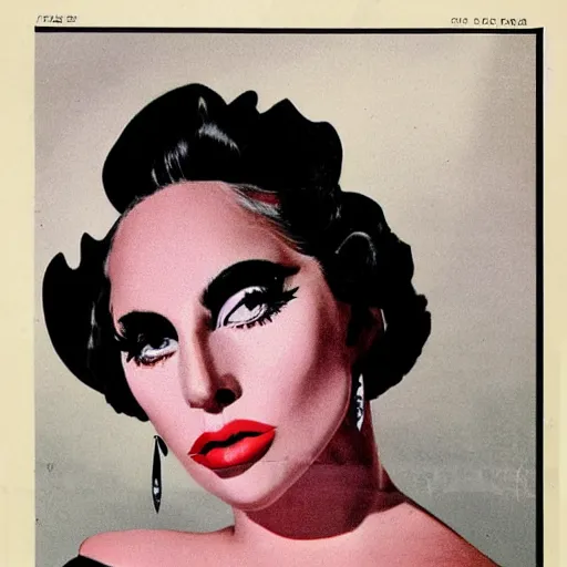 Image similar to Lady Gaga portrait, color vintage magazine illustration 1950