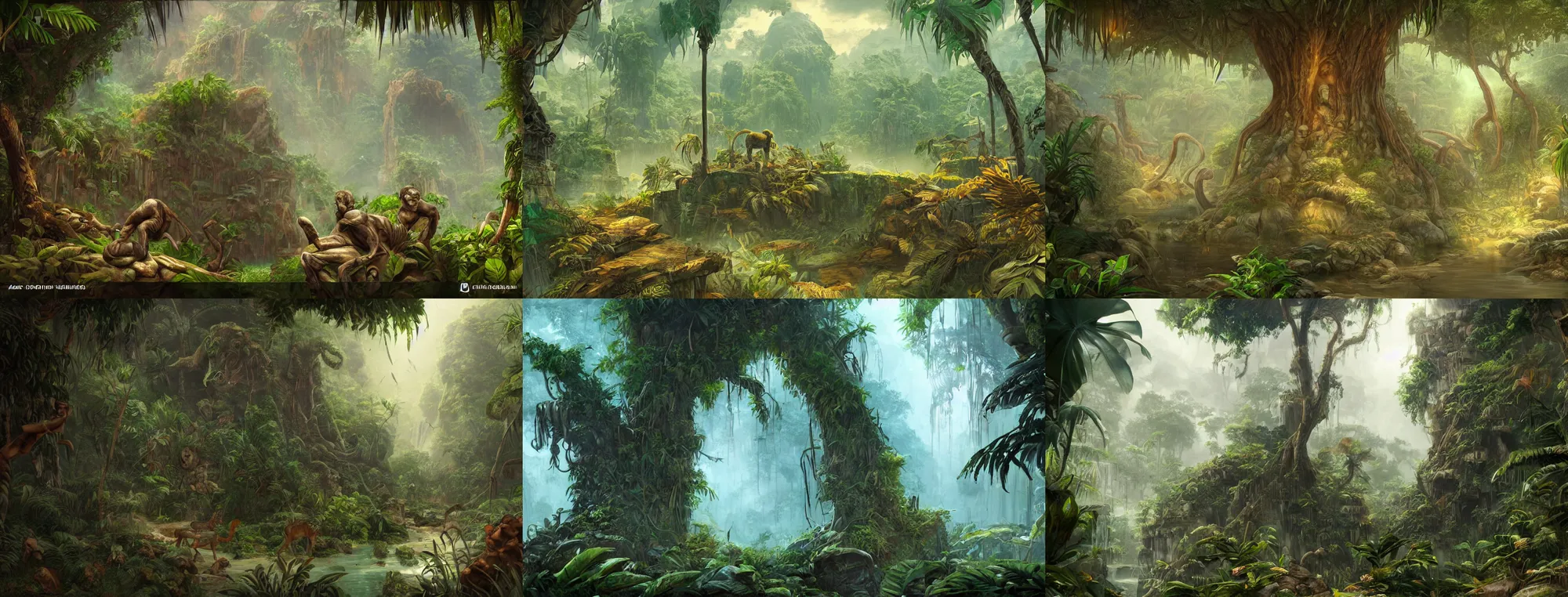 Prompt: ancient jungle, trending on artstation