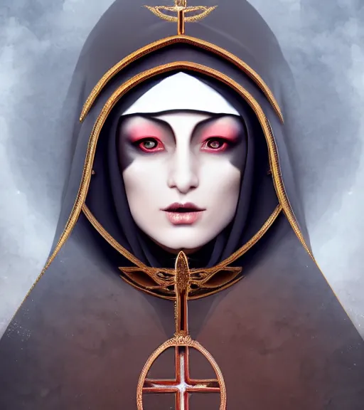 Image similar to beautiful female character inspired by venice carnival and nun | | digital artwork made by greg rutswork, anna dittmann and lois van barlee, symmetrical, anatomically correct