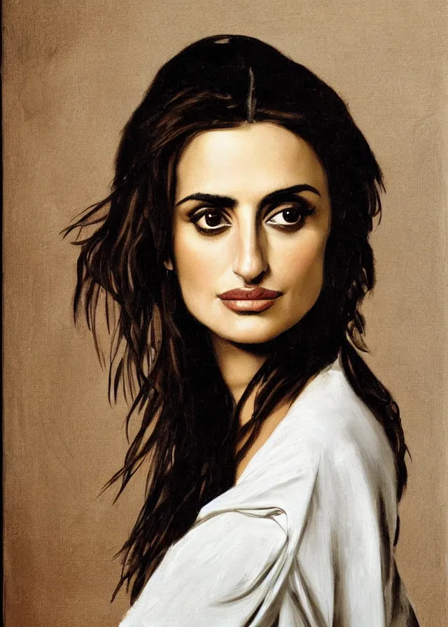 Image similar to portrait of penelope cruz, artwork by caravaggio