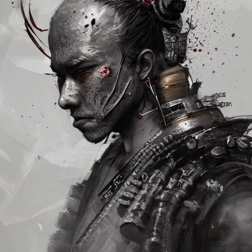 Image similar to Sickly diseased dying Samurai warrior, portrait by Cedric Peyravernay, highly detailed, excellent composition, cinematic concept art, dramatic lighting, trending on ArtStation