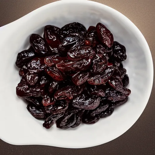 Prompt: a bowl of raisin brand made of russel brand, 4 k, hyperdetailed photorealism