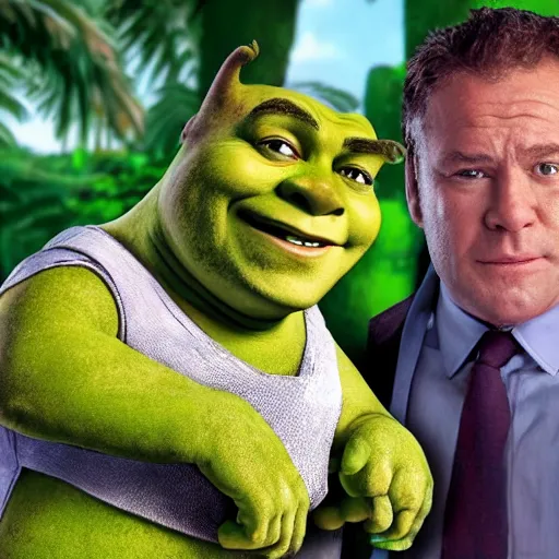 Image similar to Shrek as the superintendent in Death in Paradise (TV series)