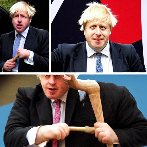 Image similar to boris johnson wielding various weapons