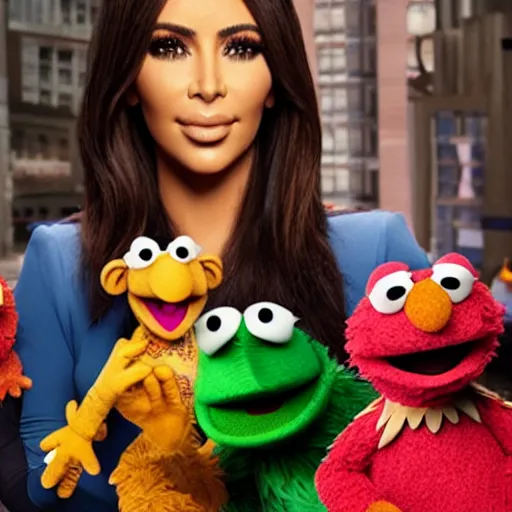 Image similar to kim kardashian as a muppet in sesame street, 8k resolution, full HD, cinematic lighting, award winning, anatomically correct