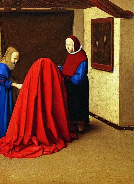 Image similar to red cloth of the floor, medieval painting by jan van eyck, johannes vermeer, florence