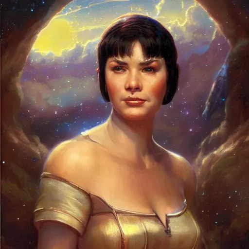 Prompt: portrait of an vulcan woman ( 3 5 ) from vulcan, 4 0 eridani a, alpha quadrant, an oil painting by ross tran and thomas kincade