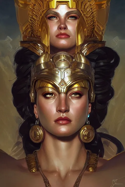 Image similar to The Godess Hera looking angry, detailed armor, portrait, pixel art, digital painting, artstation, concept art, smooth, sharp focus, beautiful face, symmetric face, cinematic, videogame cover art, illustration, by Artgerm and Greg Rutkowski and Alphonse Mucha
