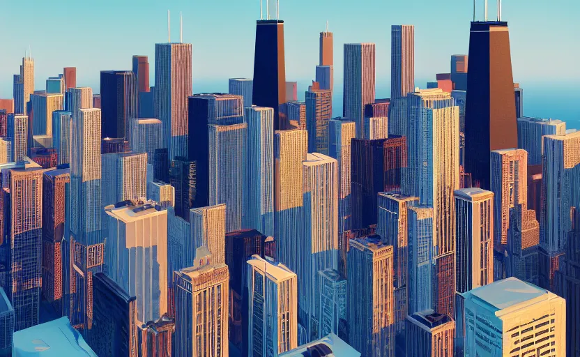 Prompt: chicago skyline but all buildings are made of colorful jello by anthony danielle and ray canlas jr, smooth surfaces, photorealistic, tilt shift, unreal engine render, octane render, 8 k