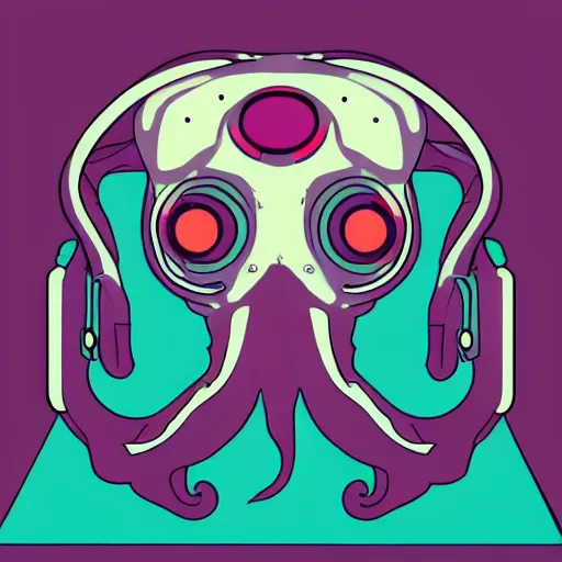 Image similar to cyborg octopus dj in headphones, digital art, geometric, vector art