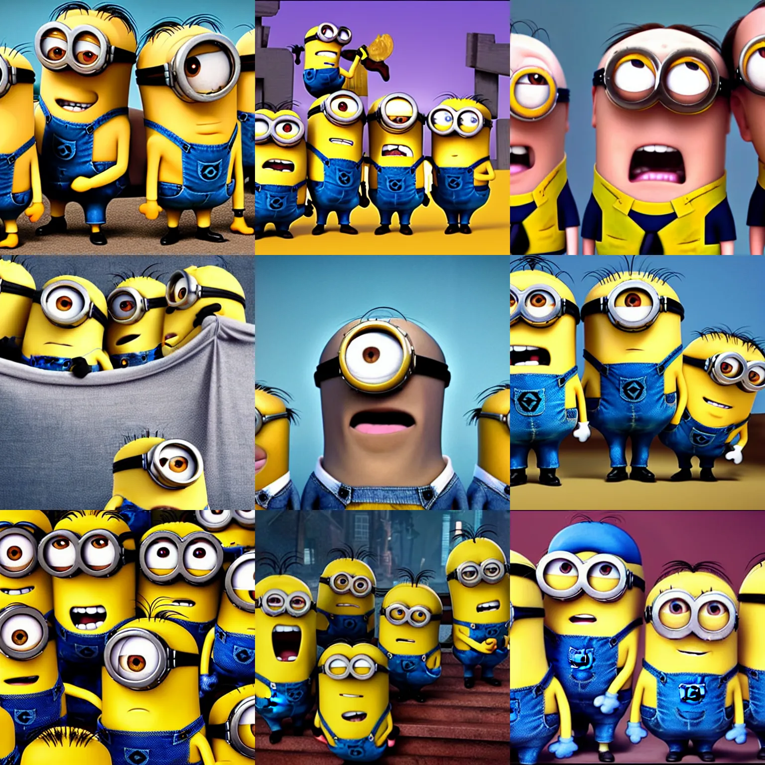 Prompt: Minions with Steve Buscemi faces, animated movie still