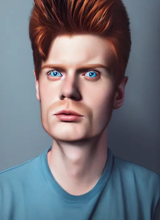 Image similar to 3 0 0 0 ( philip j. fry ) portrait photography feroflex photorealistic studio lighting ektachrome detailed intricate face details, ultradetails, beautiful face