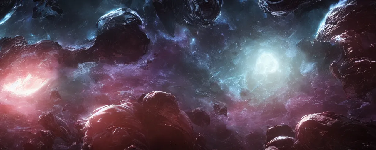 Prompt: a highly detailed dark epic swirling galaxy, space scene, unreal engine, octane render, detailed and intricate, global illumination, volumetric lighting