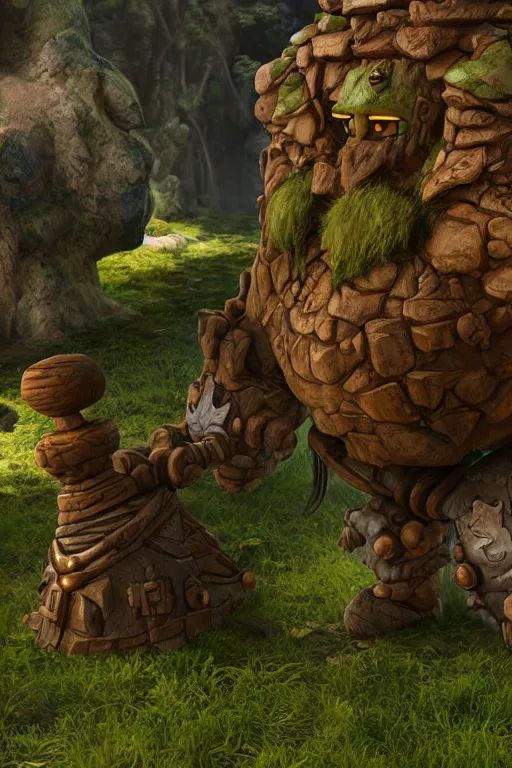 Image similar to zelda fantasy art giant golem troll wood rock greeble gemstone, global illumination ray tracing hdr fanart arstation by sung choi and eric pfeiffer and gabriel garza and casper konefal