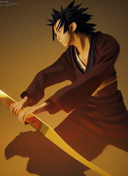 Prompt: samurai champloo, highly detailed, octane render, vray, shimmering, comic book, Fvckrender, geomerty, prism highlights, C4D, ray tracing reflections, prism shadows, diffraction, lumen reflections, golden ratio, hyper realistic, incandescent, rule of thirds