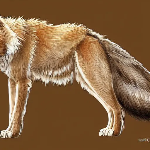 Image similar to professional stylized digital art of a full - body profile of a cream tibetan wolf, tan and light brown accents, fluffy, falling leaves, hd, 8 k, highly detailed, high quality, cute