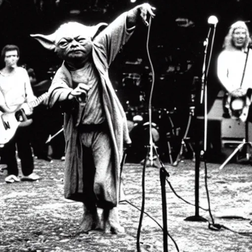 Image similar to yoda performing at woodstock