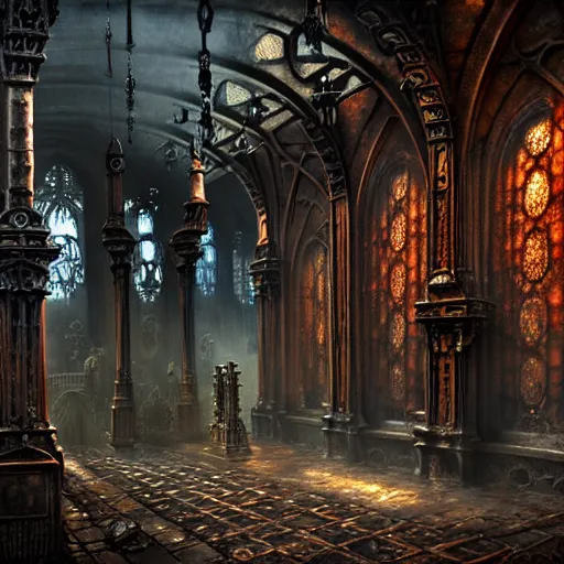 Image similar to steam necropolis, memento mori, gothic, neo - gothic, art nouveau, hyperdetailed copper patina medieval icon, stefan morrell, philippe druillet, ralph mcquarrie, concept art, steampunk, unreal engine, detailed intricate environment, octane render, moody atmospherics, volumetric lighting, ultrasharp, ominous, otherworldly